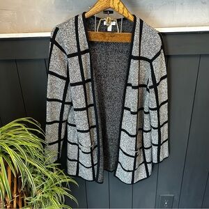 Women's Black and Gray Window Pane Open Front‎ Cardigan size Large